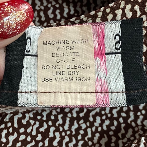 Vintage 80s Long Sleeve Brown with Jewel Tone Pattern Blouse + Shoulder Pads - Picture 14 of 15